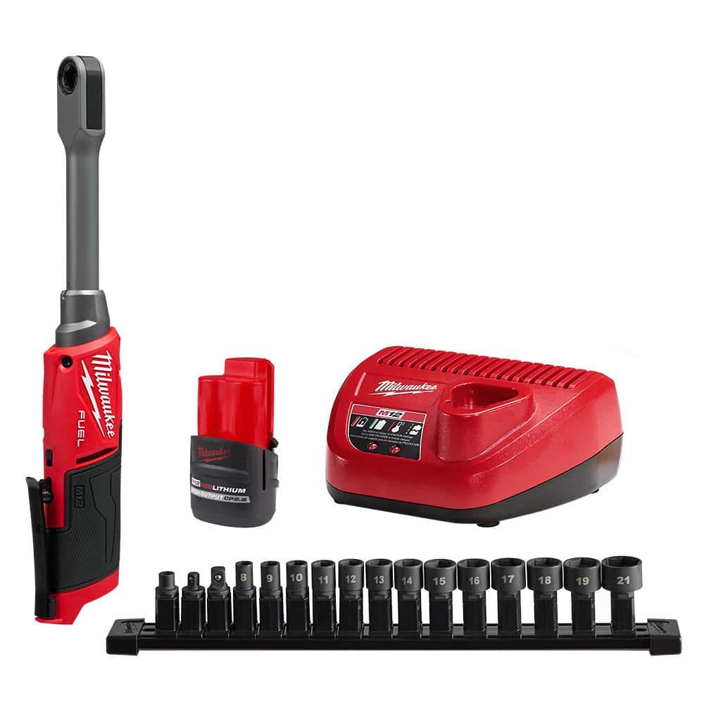Milwaukee M12 FUEL INSIDER 12V Lithium-Ion Brushless Cordless 1/4 in. - 3/8 in. Extended Reach Box Ratchet Kit w/ Battery, Charger