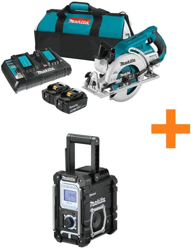 Makita 18V X2 LXT 5.0Ah (36V) Brushless Rear Handle 7-1/4 in. Circular Saw Kit with bonus 18V LXT Bluetooth Job Site Radio