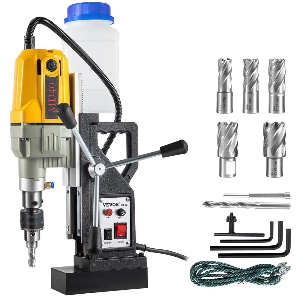 VEVOR Magnetic Drill, 1 1 00 W 1 .57 in. Boring Diameter, 2697lbf/1 2000N Portable Electric Mag Drill Press with 7 Bits