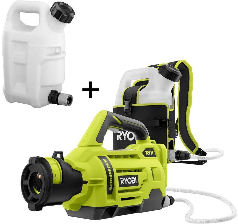 RYOBI ONE+ 18V Cordless Electrostatic 1 Gal. Sprayer w/ Extra 1 Gal. Replacement Tank, (2) 2.0 Ah Batteries, and (1) Charger