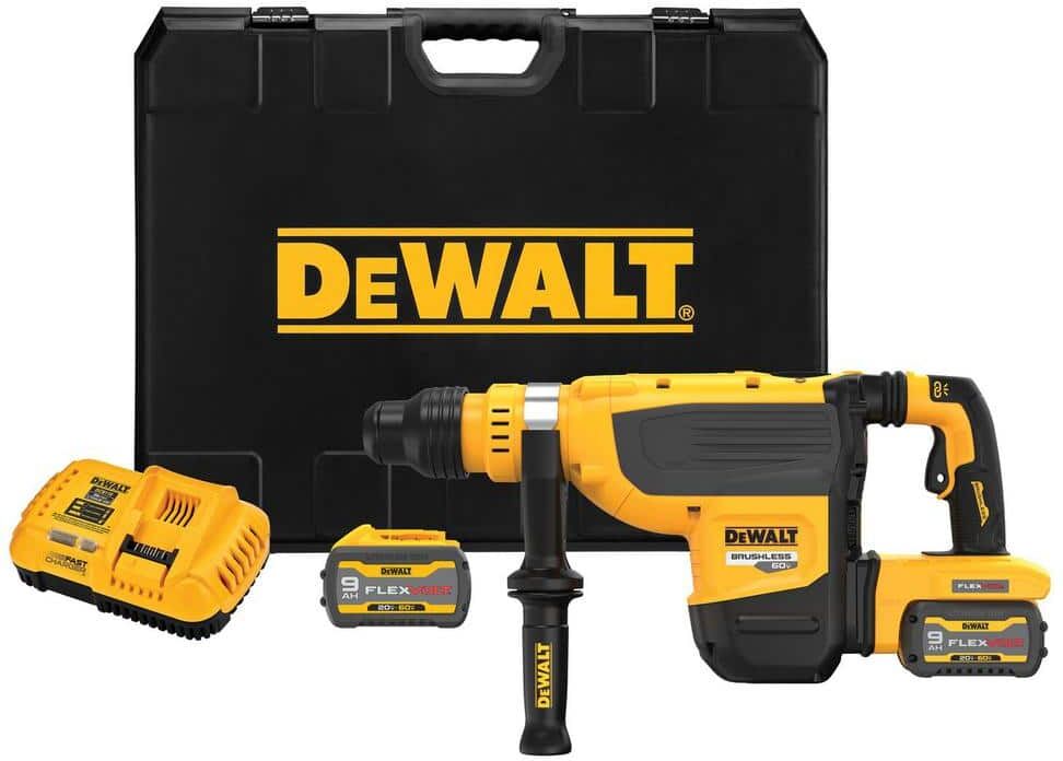 DeWalt 60V FLEXVOLT Cordless Brushless 1-7/8 in. SDS Max Rotary Hammer Kit, (2) 9.0Ah Batteries, Charger and Kit Box