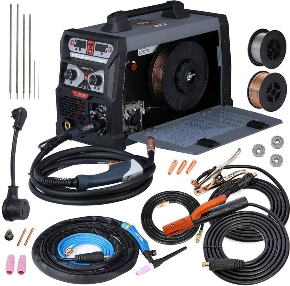 AM AMICO ELECTRIC 205 Amp MIG Wire Feed/Flux Core/TIG Torch/Stick Arc Welder, Weld Aluminum with 2T/4T 110-Volt/230-Volt Welding