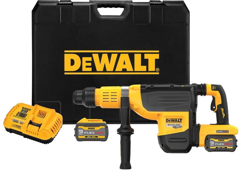 DeWalt 60V FLEXVOLT Lithium-Ion Cordless Brushless 2 in. SDS MAX Rotary Hammer Kit, (2) 9.0Ah Batteries, Charger and Kit Box