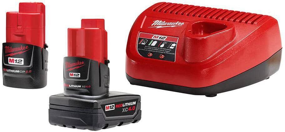 Milwaukee M12 12-Volt Lithium-Ion 4.0 Ah and 2.0 Ah Battery Packs and Charger Starter Kit