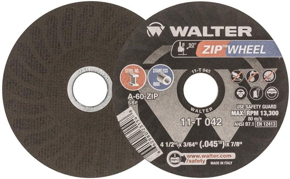 WALTER SURFACE TECHNOLOGIES Zip Wheel 4.5 in. x 7/8 in. Arbor x 3/64 in. GR 36/60, Highest Performing Cut-Off Wheel (25-Pack)