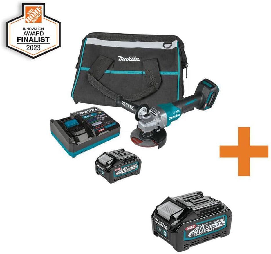 Makita 40V Max XGT Brushless 4-1/2/5 in. Paddle Switch Angle Grinder Kit w/Electric Brake (4.0Ah) with Bonus XGT 4.0Ah Battery