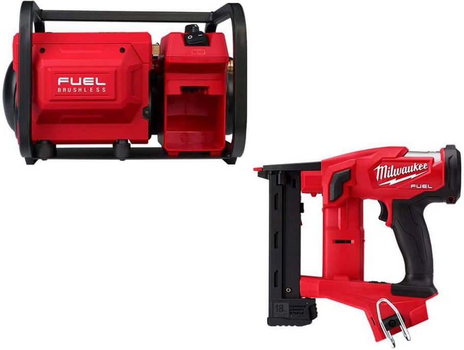 Milwaukee M18 FUEL 18-Volt Brushless Cordless 2 Gal. Electric Compact Quiet Air Compressor with 18-Gauge Narrow Crown Stapler