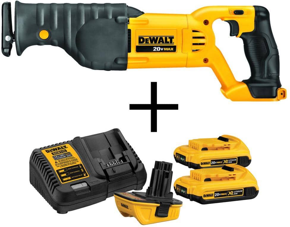 DeWalt 20V MAX Cordless Reciprocating Saw and 18V to 20V MAX Lithium-Ion Battery Adapter Kit (2 Pack)