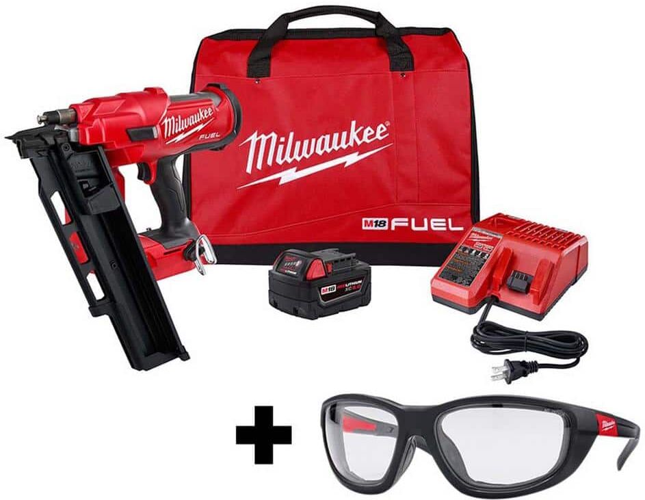 Milwaukee M18 FUEL 3-1/2 in. 18-Volt 21-Degree Lithium-Ion Brushless Framing Nailer Kit and Performance Safety Glasses with Gasket