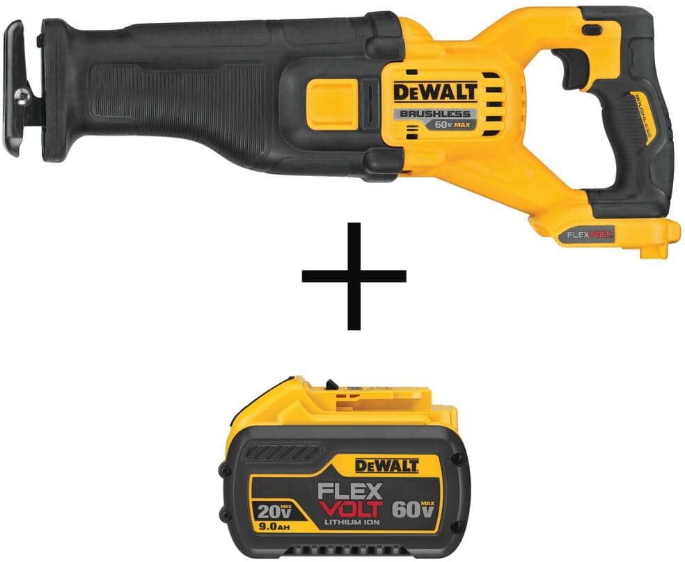 DeWalt FLEXVOLT 60-Volt MAX Li-Ion Cordless Brushless Reciprocating Saw with FLEXVOLT 20V/60V Battery Pack 9.0 Ah (Tool-Only)