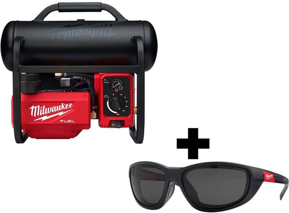 Milwaukee M18 FUEL 18-Volt Lithium-Ion Brushless 2 Gal. Electric Compact Quiet Compressor and Polarized Tinted Safety Glasses