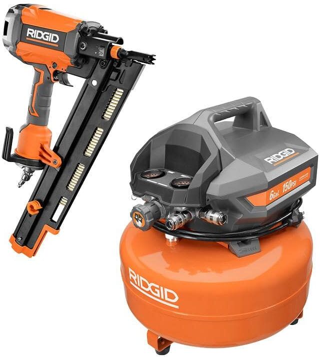 RIDGID 6 Gal. Portable Electric Pancake Air Compressor with Pneumatic 21-Degree 3-1/2 in. Round Head Framing Nailer