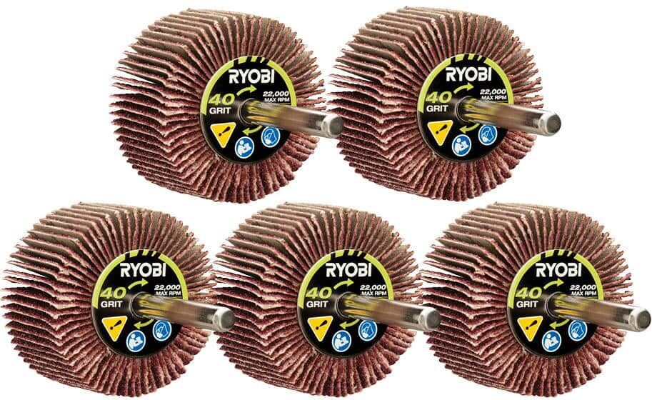 RYOBI 40 Grit Flap Wheel Set with 1/4 in. Shank (5-Piece)