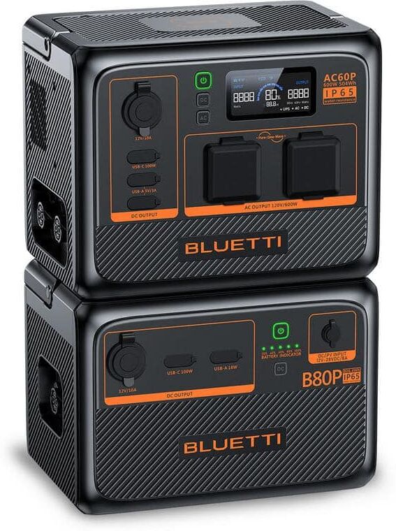 BLUETTI 600W Continuous/1200W Peak Output Push Button Start Solar Generator Power Station w/806Wh LiFePO4 External Battery