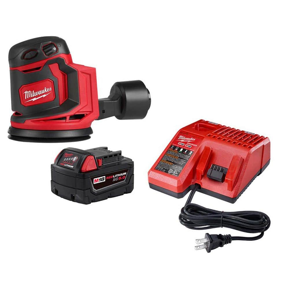 Milwaukee M18 18-Volt Lithium-Ion Cordless 5 in. Random Orbit Sander w/5.0Ah Battery Starter Kit