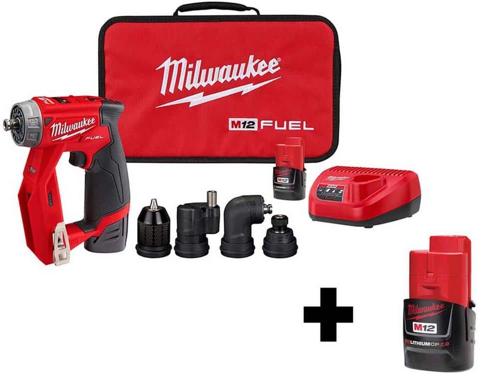 Milwaukee M12 FUEL 12V Lithium-Ion Brushless Cordless 4-in-1 Installation 3/8 in. Drill Driver Kit W/ Bonus 2.0Ah Battery