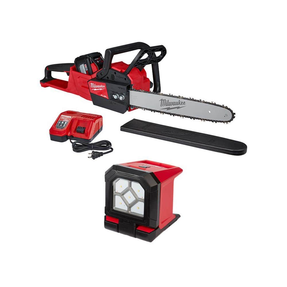 Milwaukee M18 FUEL 16 in. 18V Lithium-Ion Brushless Electric Battery Chainsaw Kit & LED Flood Light Combo Kit(2-Tool)