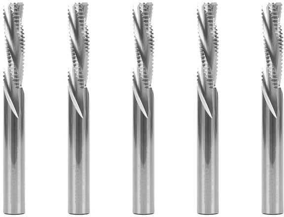 Yonico 3 Flute Downcut Spiral Rougher End Mill 3/8 in. Dia. 3/8 in. Shank Solid Carbide CNC Router Bit Set (5-Piece)