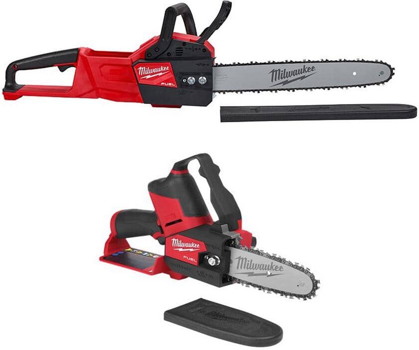 Milwaukee M18 FUEL 18V Lithium Ion Brushless Battery 16 in. Chainsaw M12 FUEL HATCHET Tool Only 2 Tool