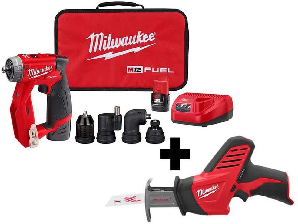 Milwaukee M12 FUEL 12V Lithium-Ion Brushless Cordless 4-in-1 Installation 3/8 in. Drill Driver Kit with M12 HACKZALL