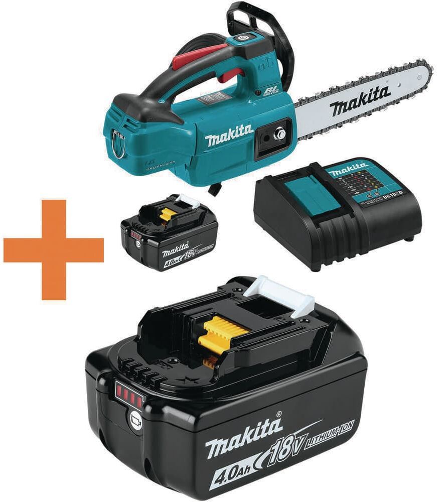 Makita LXT 10 in. 18V Lithium-Ion Brushless Electric Battery Chainsaw Kit (4.0Ah) with bonus 18V LXT Lithium-Ion Battery 4.0Ah