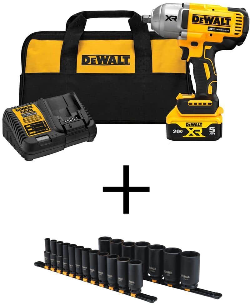 DeWalt 20V MAX Lithium-Ion Cordless 1/2 in. Impact Wrench Kit with 1/2 in. Drive SAE Deep Impact Socket Set (19-Piece)