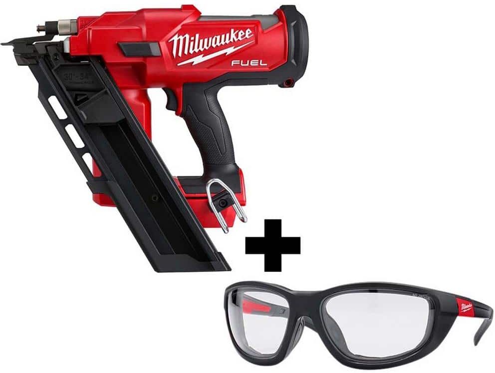 Milwaukee M18 FUEL 3-1/2 in. 18-Volt 30-Degree Lithium-Ion Brushless Framing Nailer and Performance Safety Glasses with Gasket