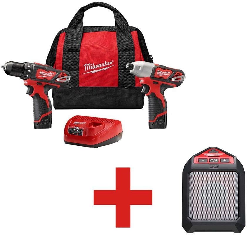 Milwaukee M12 12V Lithium-Ion Cordless Drill Driver/Impact Driver Combo Kit (2-Tool) with M12 Wireless Speaker