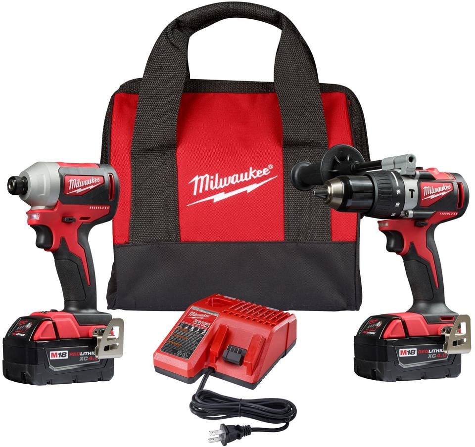 Milwaukee M18 18V Lithium-Ion Brushless Cordless Compact Hammer Drill/Impact Combo Kit (2-Tool) with (2) 4.0Ah Batteries, Bag