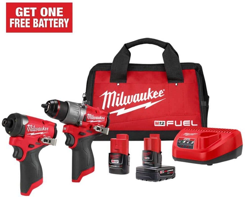 Milwaukee M12 FUEL 12-Volt Lithium-Ion Brushless Cordless Hammer Drill and Impact Driver Combo Kit w/2 Batteries and Bag (2-Tool)