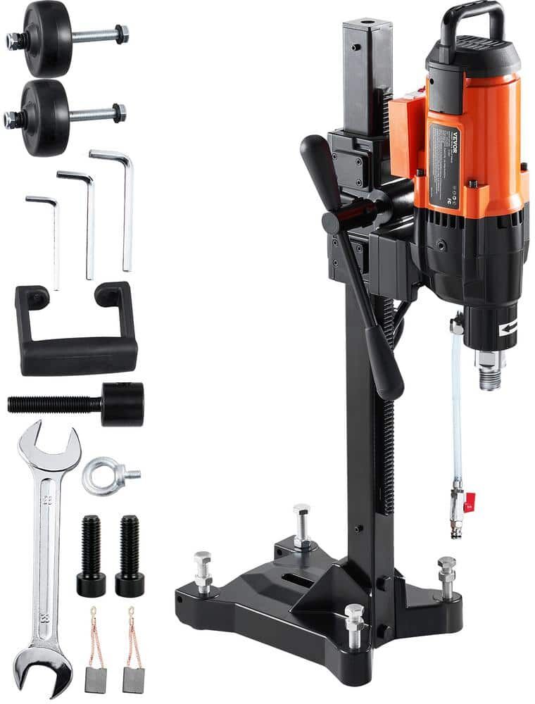 VEVOR Diamond Core Drilling Machine, 10 in. Wet Concrete Core Drill Rig with Stand Wheels, 750 RPM Speed and 1-1/4 in. Thread