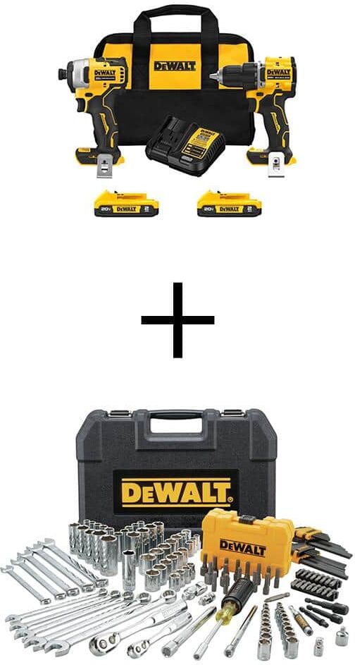 DeWalt ATOMIC 20V MAX Lithium-Ion Cordless Combo Kit 2-Tool and Mechanics Tool Set 142-Pc w/ (2) 2Ah Batteries, Charger and Bag