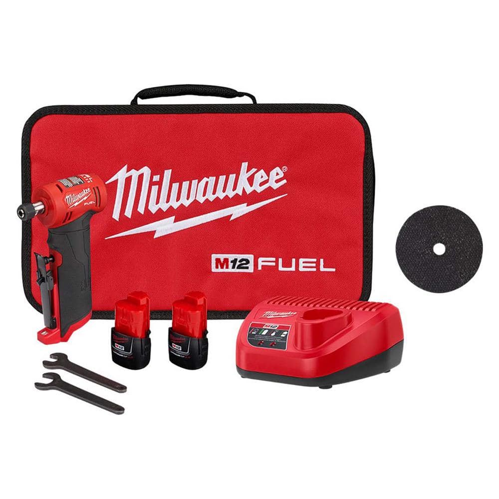 Milwaukee M12 FUEL 12V Lithium-Ion 1/4 in. Cordless Right Angle Die Grinder Kit w/2 in. Metal Cut Off Wheel 5-Pack