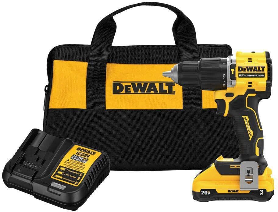 DeWalt ATOMIC 20-Volt Lithium-Ion Cordless 1/2 in. Compact Hammer Drill with 3.0Ah Battery, Charger and Bag