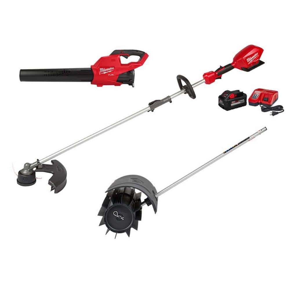 Milwaukee M18 FUEL 18V Lithium-Ion Brushless Cordless Electric String Trimmer/Blower Combo Kit with Rubber Broom (3-Tool)