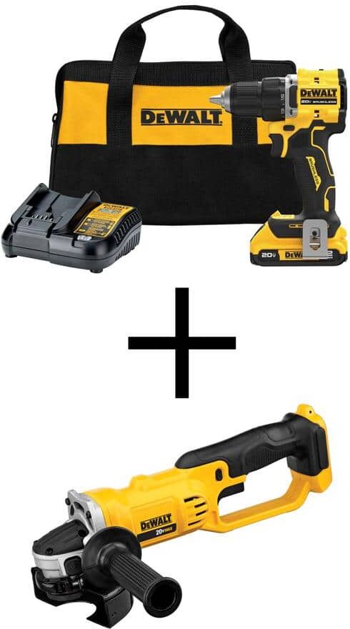 DeWalt ATOMIC 20-Volt Lithium-Ion Cordless Compact 1/2 in. Drill/Driver and 4.5 in. - 5 in. Grinder with 2Ah Battery & Charger