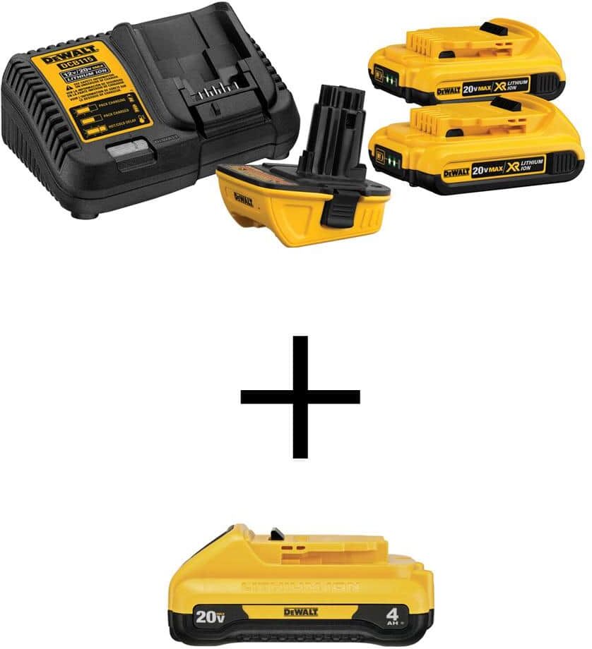 DeWalt 18-Volt to 20-Volt MAX Lithium-Ion Battery Adapter Kit (2-Pack) and 20-Volt MAX Compact Lithium-Ion 4.0Ah Battery Pack