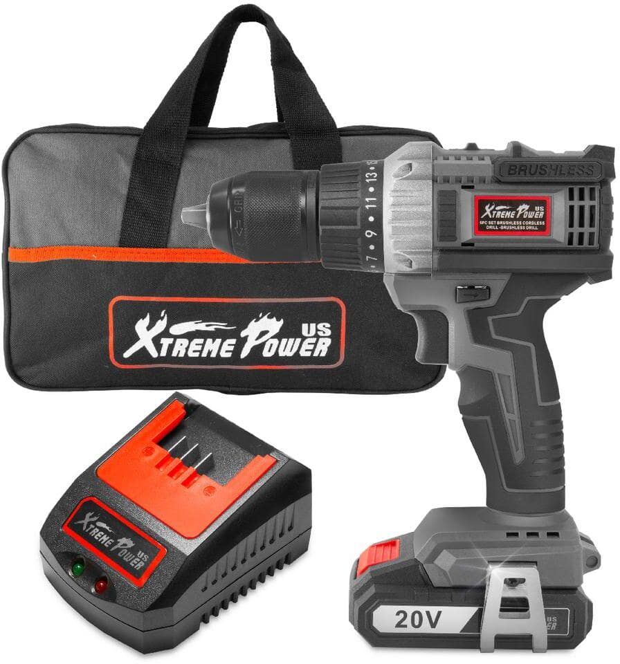 XtremepowerUS 20-Volt Maximum Li-Ion Brushless Cordless 1/2 in. Drill Driver Screwdriver with 2 Ah Battery and Bag