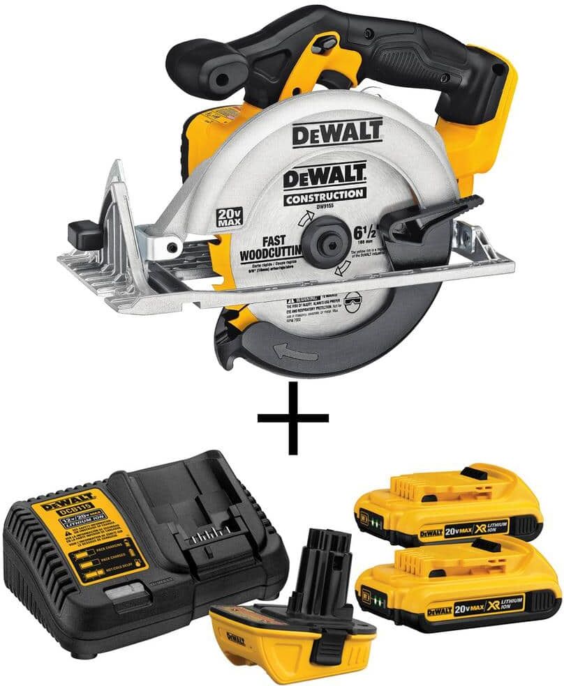 DeWalt 20V MAX Lithium-Ion Cordless Circular Saw and 18V to 20V MAX Lithium-ion Battery Adapter Kit (2 Pack)