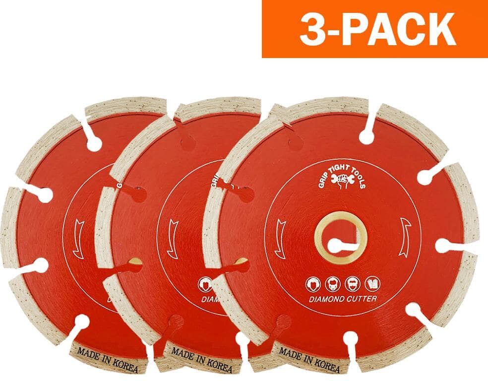 GRIP TIGHT TOOLS 4 in. Professional Segmented Cut Diamond Blade for Cutting Granite, Marble, Concrete, Stone, Brick and Masonry (3-Pack)