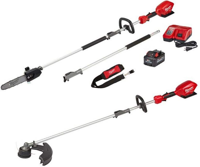 Milwaukee M18 FUEL 10 in. 18V Lithium-Ion Brushless Electric Cordless Pole Saw Kit & M18 String Trimmer with 8Ah Battery & Charger