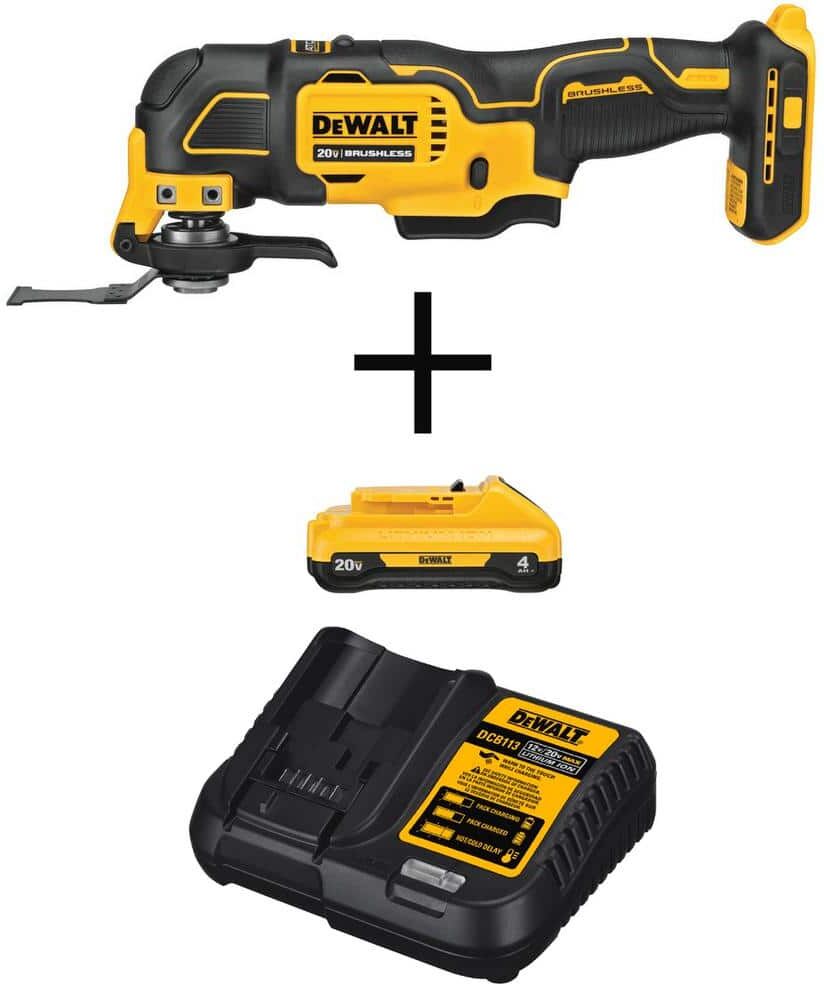 DeWalt ATOMIC 20V MAX Cordless Brushless Oscillating Multi-Tool with 20V 4.0Ah Battery Pack  and Charger