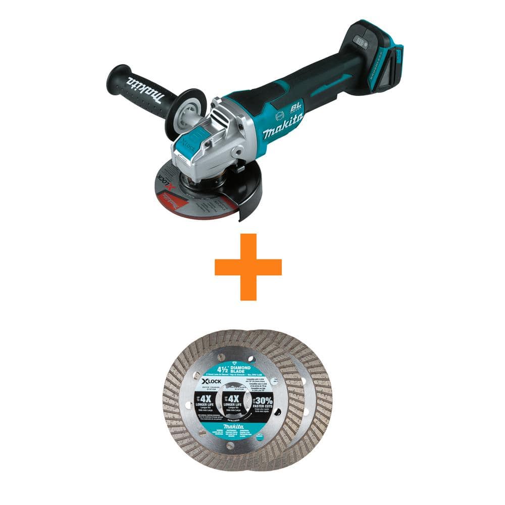 Makita 18V LXT Cordless BL 4.5/5 in. X-LOCK Paddle Switch Grinder Tool Only with Bonus X-LOCK 4.5 in. Masonry Blade 2-Pack