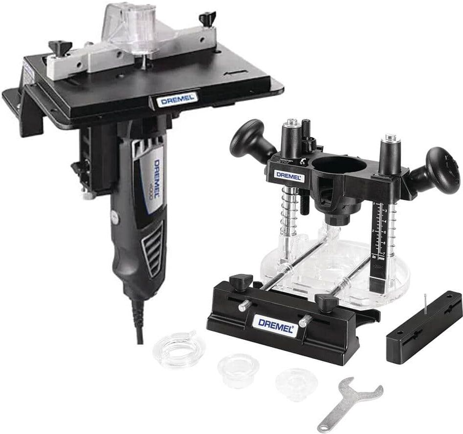 Dremel Plunge Router Rotary Tool Attachment with Rotary Tool Shaper/Router Table to Sand, Edge, Groove and Slot Wood