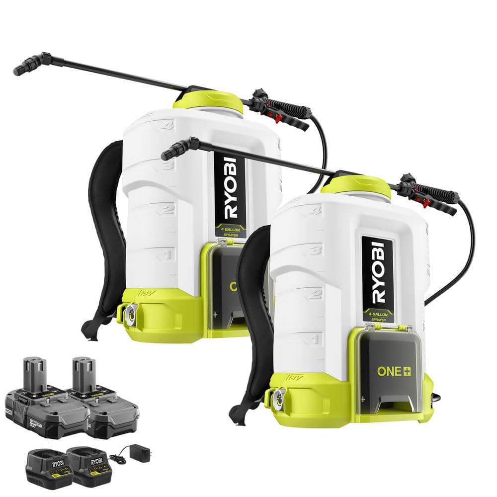 RYOBI ONE+ 18V Cordless Battery 4 Gal. Backpack Chemical Sprayer (2-Tool) with (2) 2.0 Ah Batteries and (2) Chargers
