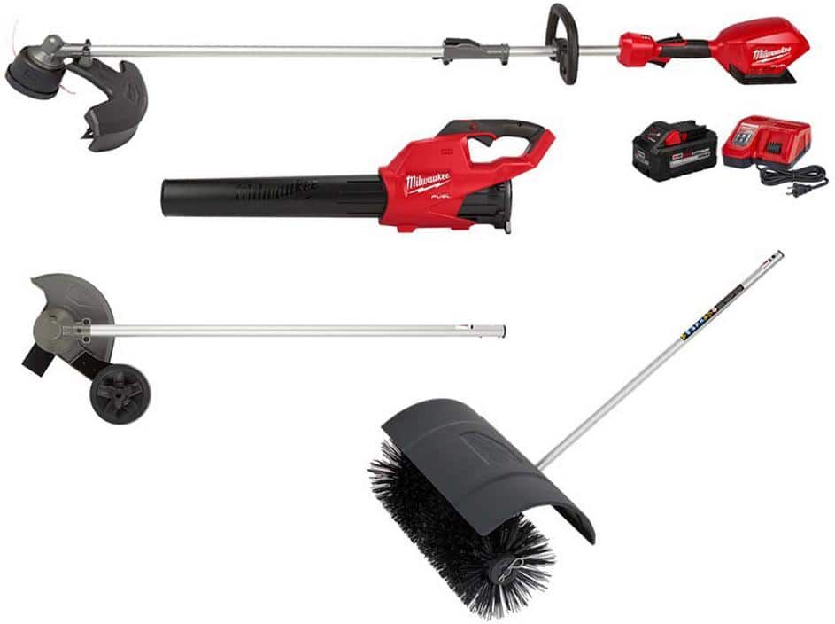 Milwaukee M18 FUEL 18V Lithium-Ion Brushless Cordless Electric String Trimmer/Blower Combo Kit w/Bristle Brush, Edger (4-Tool)