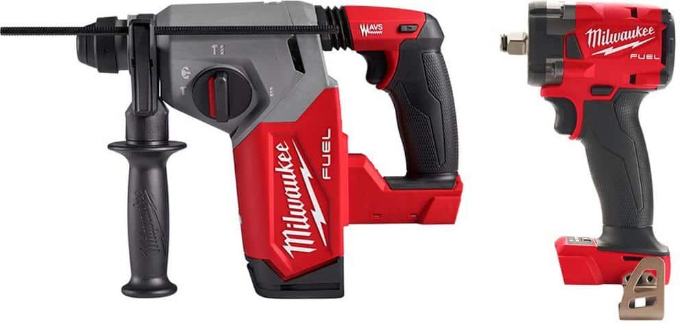 Milwaukee M18 FUEL 18V Lithium-Ion Brushless Cordless 1 in. SDS-Plus Rotary Hammer with 1/2 in. Compact Impact Wrench (2-Tool)