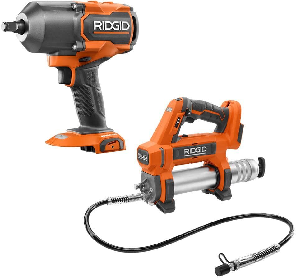 RIDGID 18V Cordless 2-Tool Combo Kit with Brushless High Torque Impact Wrench and Cordless Grease Gun (Tools Only)