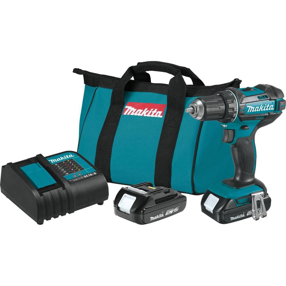 Makita 1.5 Ah 18V LXT Lithium-Ion Compact Cordless 1/2 in. Variable Speed Driver Drill Kit with Tool Bag