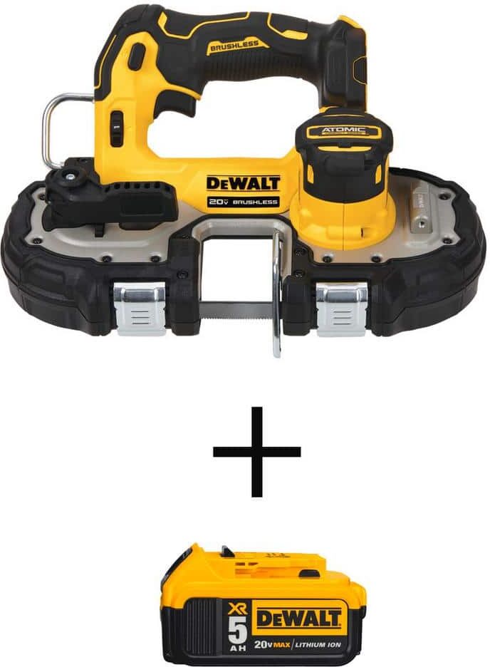 DeWalt ATOMIC 20V MAX Cordless Brushless Compact 1-3/4 in. Bandsaw and (1) 20V MAX XR Premium Lithium-Ion 5.0Ah Battery